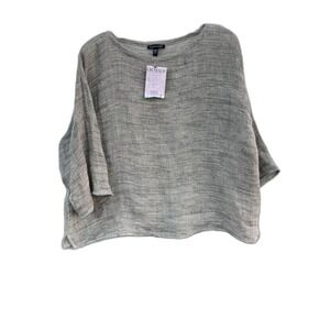 EILEEN FISHER WOMENS TOP SIZE L ORGANIC LINEN/RECYCLED NYLON BLEND BOAT NECK